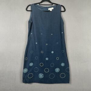 Casual Corner Dress Womens 12 Blue Sheath Knee Length Sleeveless Polka Dot